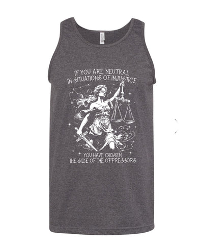 Ready To Ship - Adult Unisex Small Alstyle Heather Charcoal Neutral In Situations of Injustice Tank Top